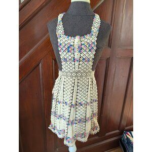 Handmade Crochet Apron With Multicolor Detailing & Halter Neck Design